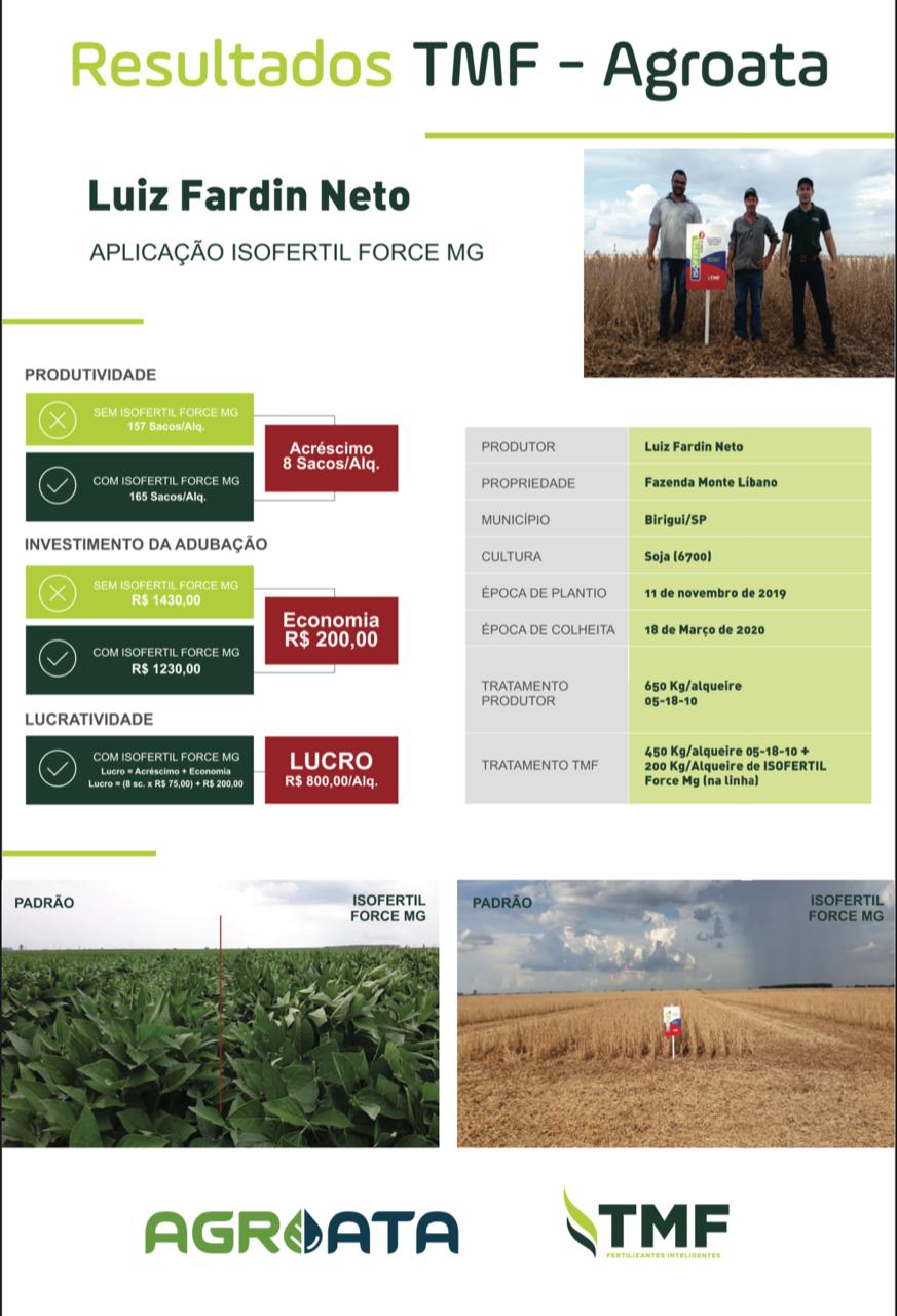 Resultado em campo utilizando Isofertil Force MG